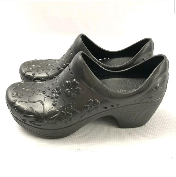 DANSKO GRAY FLORAL RUBBER CLOGS NURSES SHOES WOMEN - Picture 3 of 5